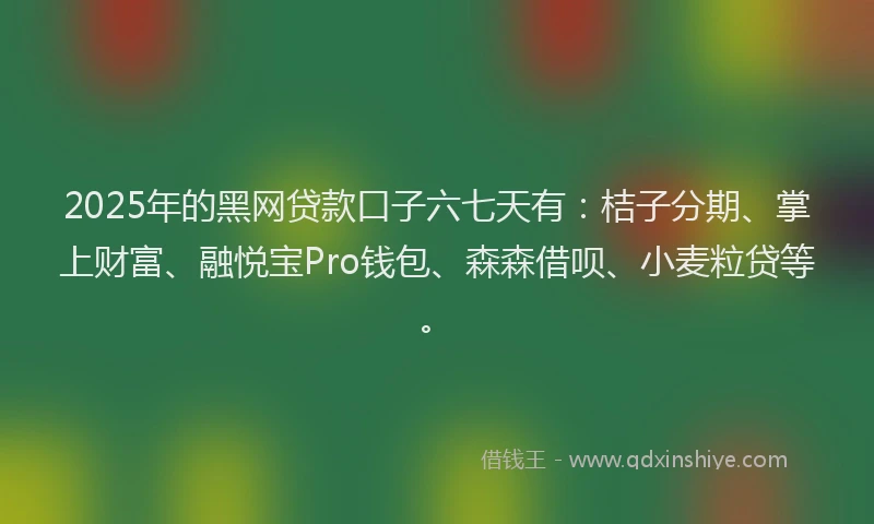 2025年的黑网贷款口子六七天有：桔子分期、掌上财富、融悦宝Pro钱包、森森借呗、小麦粒贷等。