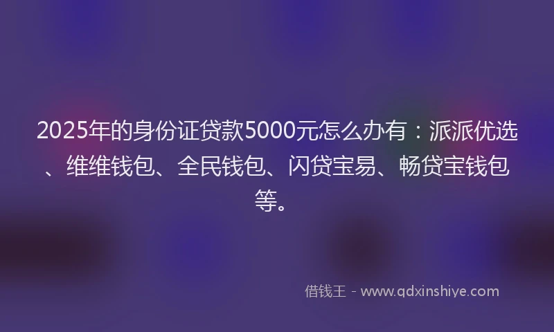 2025年的身份证贷款5000元怎么办有：派派优选、维维钱包、全民钱包、闪贷宝易、畅贷宝钱包等。