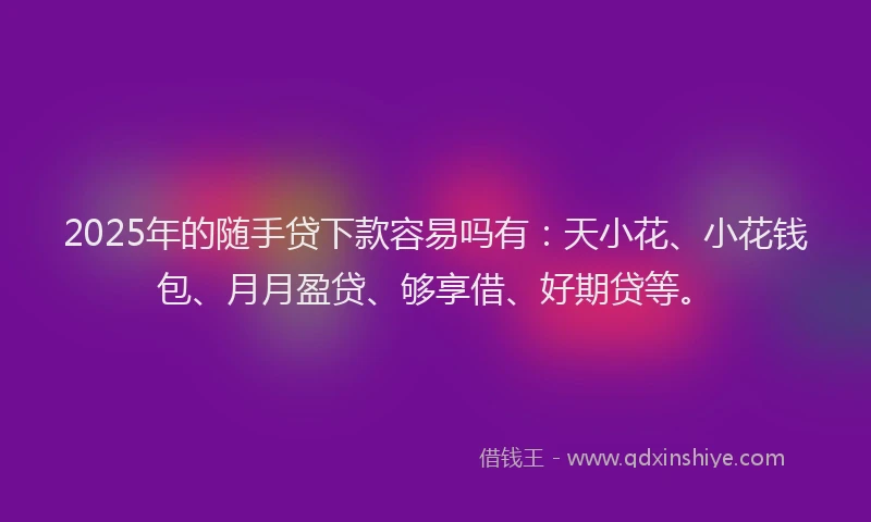 2025年的随手贷下款容易吗有：天小花、小花钱包、月月盈贷、够享借、好期贷等。
