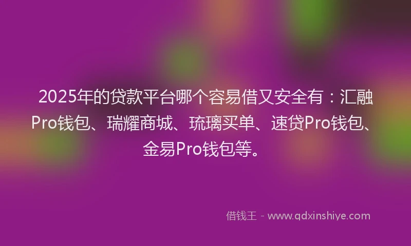 2025年的贷款平台哪个容易借又安全有：汇融Pro钱包、瑞耀商城、琉璃买单、速贷Pro钱包、金易Pro钱包等。