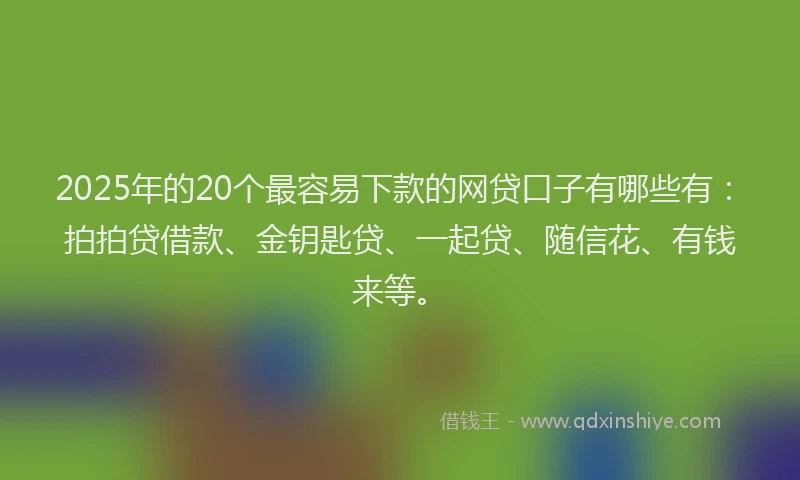 2025年的20个最容易下款的网贷口子有哪些有：拍拍贷借款、金钥匙贷、一起贷、随信花、有钱来等。