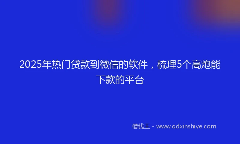2025年热门贷款到微信的软件，梳理5个高炮能下款的平台