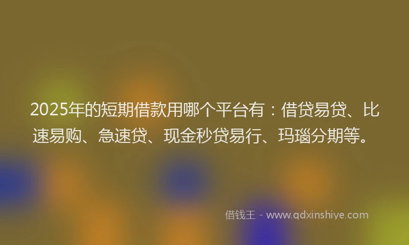 2025年的短期借款用哪个平台有：借贷易贷、比速易购、急速贷、现金秒贷易行、玛瑙分期等。