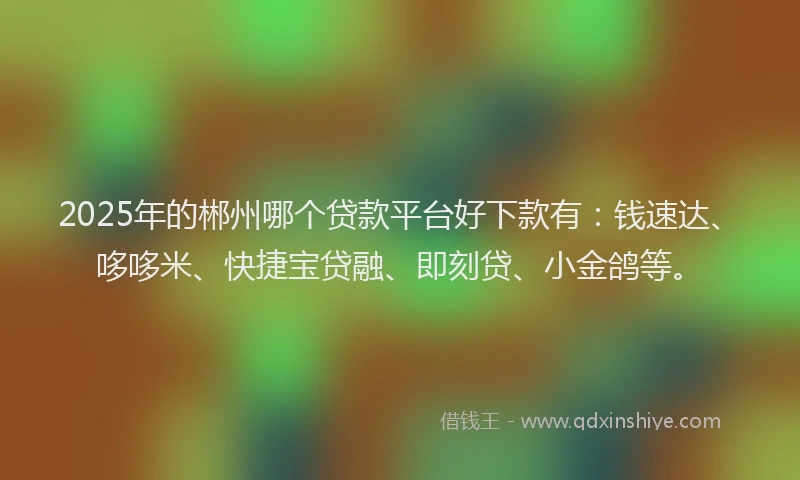 2025年的郴州哪个贷款平台好下款有：钱速达、哆哆米、快捷宝贷融、即刻贷、小金鸽等。
