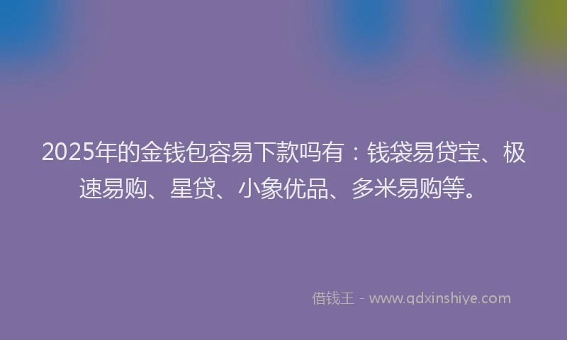 2025年的金钱包容易下款吗有：钱袋易贷宝、极速易购、星贷、小象优品、多米易购等。