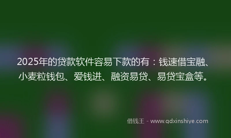 2025年的贷款软件容易下款的有：钱速借宝融、小麦粒钱包、爱钱进、融资易贷、易贷宝盒等。