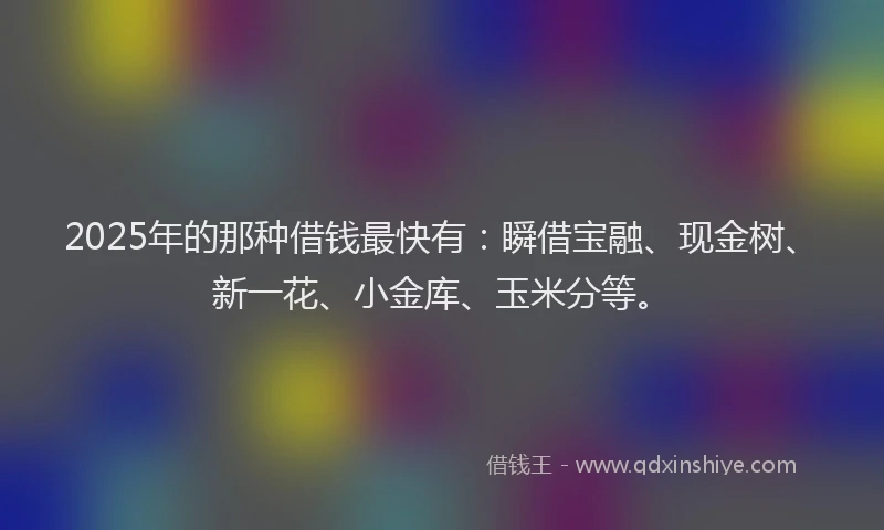 2025年的那种借钱最快有：瞬借宝融、现金树、新一花、小金库、玉米分等。