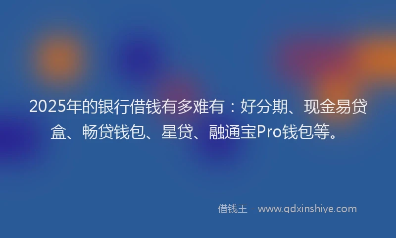 2025年的银行借钱有多难有：好分期、现金易贷盒、畅贷钱包、星贷、融通宝Pro钱包等。