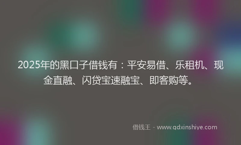 2025年的黑口子借钱有：平安易借、乐租机、现金直融、闪贷宝速融宝、即客购等。