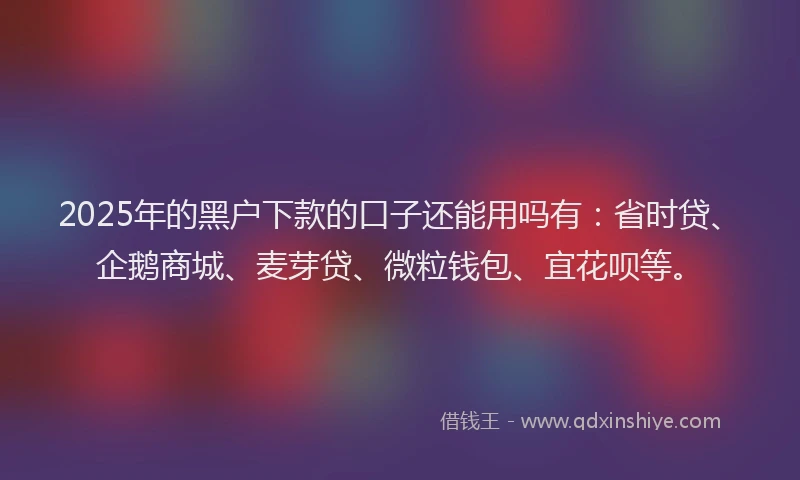 2025年的黑户下款的口子还能用吗有：省时贷、企鹅商城、麦芽贷、微粒钱包、宜花呗等。