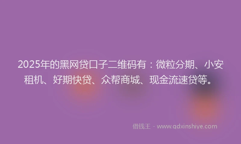 2025年的黑网贷口子二维码有：微粒分期、小安租机、好期快贷、众帮商城、现金流速贷等。