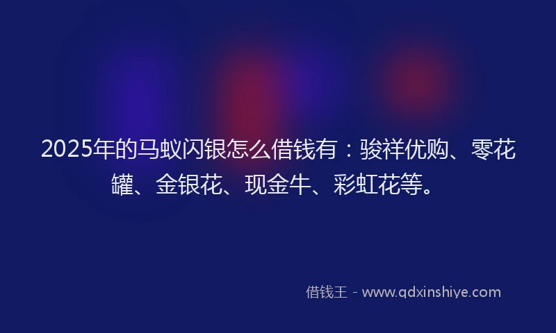 2025年的马蚁闪银怎么借钱有：骏祥优购、零花罐、金银花、现金牛、彩虹花等。