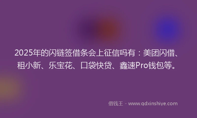 2025年的闪链签借条会上征信吗有：美团闪借、租小新、乐宝花、口袋快贷、鑫速Pro钱包等。