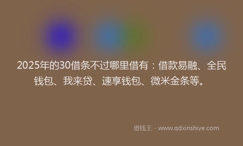 2025年的30借条不过哪里借有：借款易融、全民钱包、我来贷、速享钱包、微米金条等。