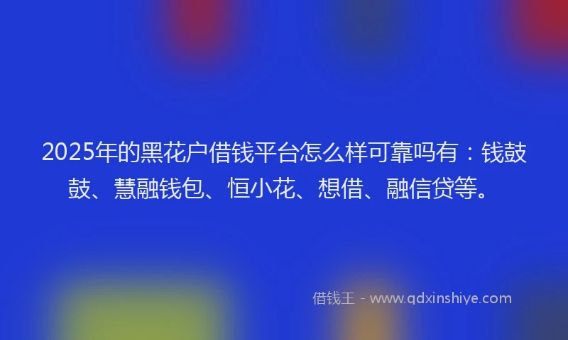 2025年的黑花户借钱平台怎么样可靠吗有：钱鼓鼓、慧融钱包、恒小花、想借、融信贷等。