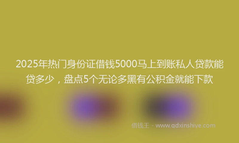 2025年热门身份证借钱5000马上到账私人贷款能贷多少，盘点5个无论多黑有公积金就能下款