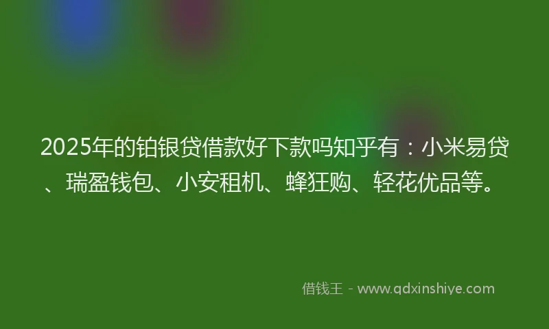 2025年的铂银贷借款好下款吗知乎有：小米易贷、瑞盈钱包、小安租机、蜂狂购、轻花优品等。