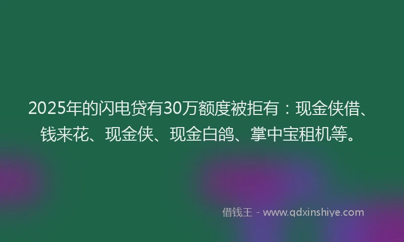2025年的闪电贷有30万额度被拒有：现金侠借、钱来花、现金侠、现金白鸽、掌中宝租机等。
