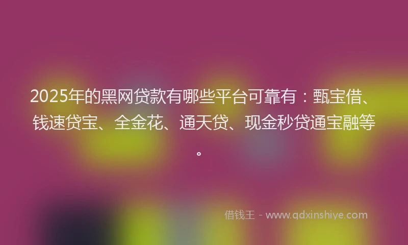 2025年的黑网贷款有哪些平台可靠有：甄宝借、钱速贷宝、全金花、通天贷、现金秒贷通宝融等。