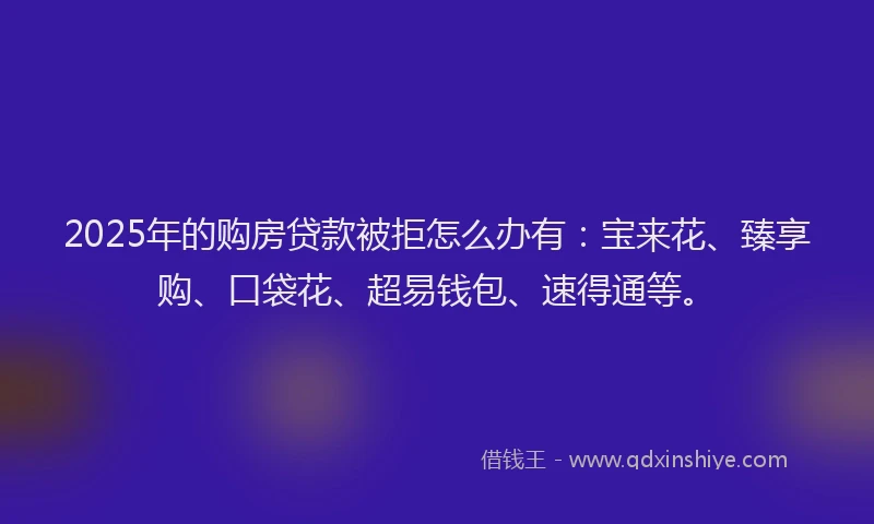 2025年的购房贷款被拒怎么办有：宝来花、臻享购、口袋花、超易钱包、速得通等。