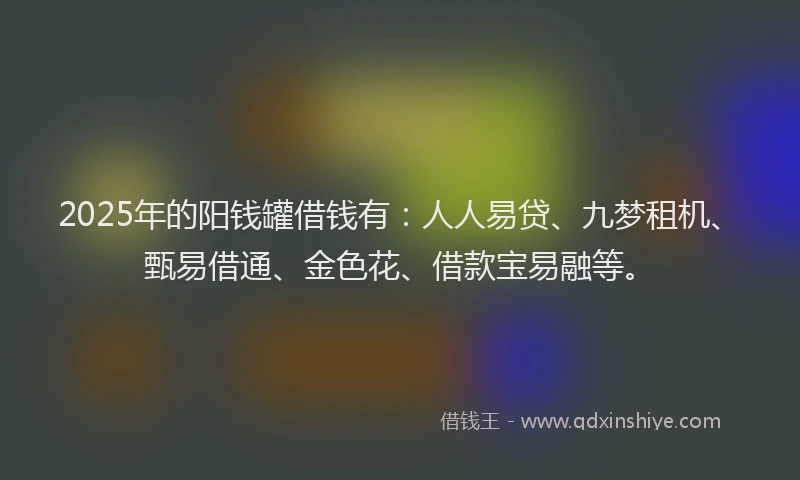 2025年的阳钱罐借钱有：人人易贷、九梦租机、甄易借通、金色花、借款宝易融等。