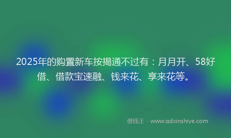 2025年的购置新车按揭通不过有：月月开、58好借、借款宝速融、钱来花、享来花等。