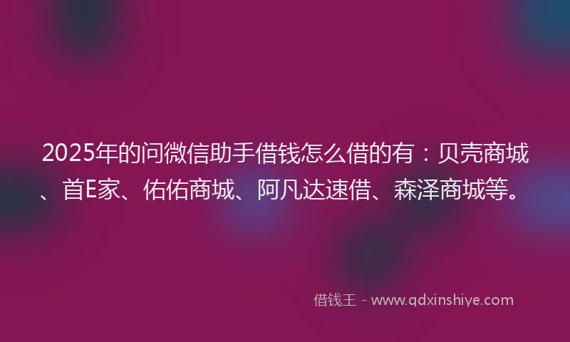 2025年的问微信助手借钱怎么借的有：贝壳商城、首E家、佑佑商城、阿凡达速借、森泽商城等。