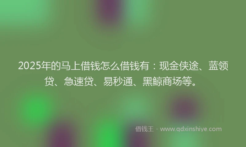 2025年的马上借钱怎么借钱有：现金侠途、蓝领贷、急速贷、易秒通、黑鲸商场等。