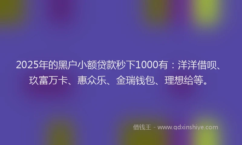 2025年的黑户小额贷款秒下1000有：洋洋借呗、玖富万卡、惠众乐、金瑞钱包、理想给等。