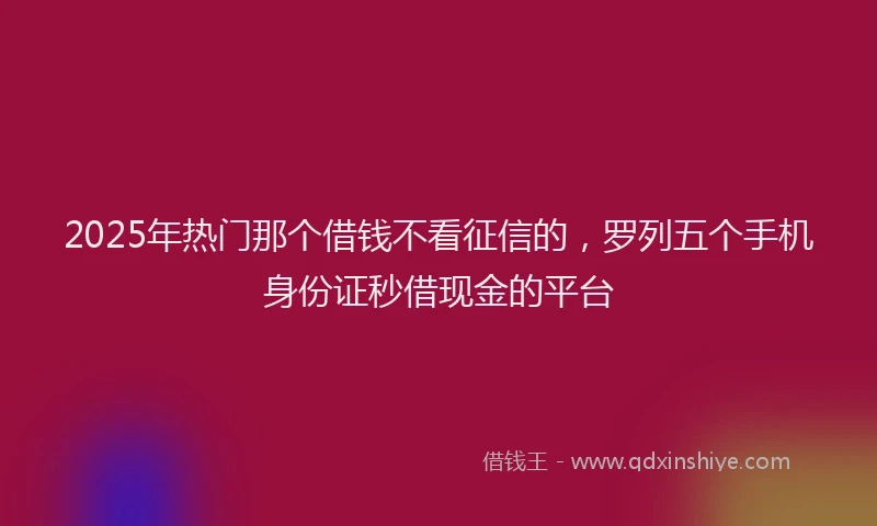 2025年热门那个借钱不看征信的，罗列五个手机身份证秒借现金的平台