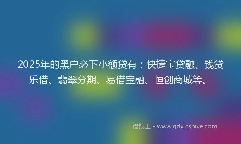 2025年的黑户必下小额贷有：快捷宝贷融、钱贷乐借、翡翠分期、易借宝融、恒创商城等。