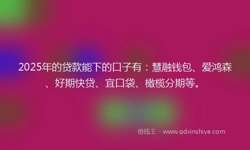 2025年的贷款能下的口子有：慧融钱包、爱鸿森、好期快贷、宜口袋、橄榄分期等。