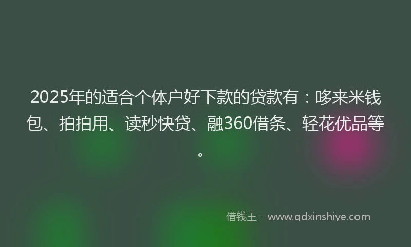2025年的适合个体户好下款的贷款有：哆来米钱包、拍拍用、读秒快贷、融360借条、轻花优品等。