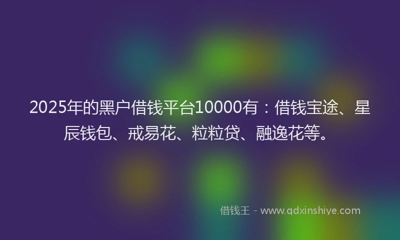 2025年的黑户借钱平台10000有：借钱宝途、星辰钱包、戒易花、粒粒贷、融逸花等。