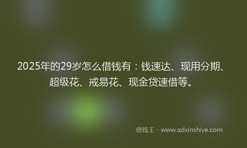 2025年的29岁怎么借钱有：钱速达、现用分期、超级花、戒易花、现金贷速借等。
