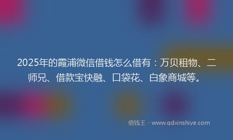 2025年的霞浦微信借钱怎么借有：万贝租物、二师兄、借款宝快融、口袋花、白象商城等。