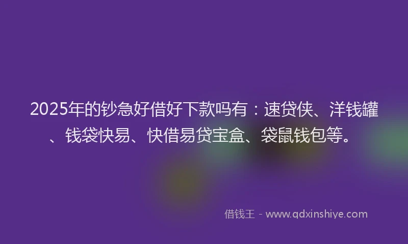 2025年的钞急好借好下款吗有：速贷侠、洋钱罐、钱袋快易、快借易贷宝盒、袋鼠钱包等。