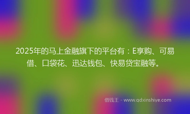 2025年的马上金融旗下的平台有：E享购、可易借、口袋花、迅达钱包、快易贷宝融等。
