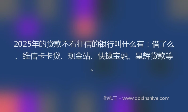 2025年的贷款不看征信的银行叫什么有：借了么、维信卡卡贷、现金站、快捷宝融、星辉贷款等。