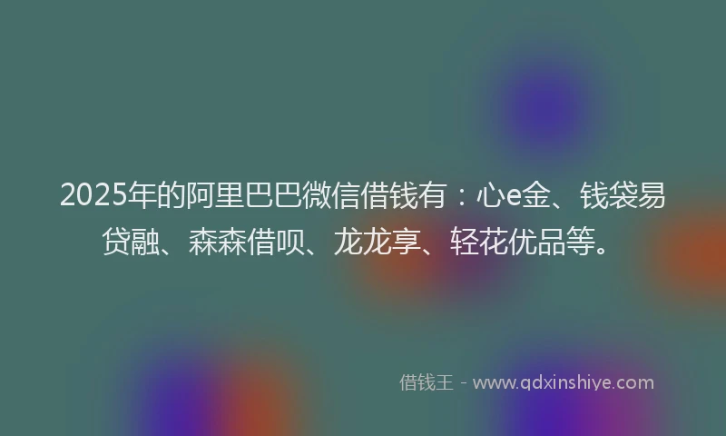2025年的阿里巴巴微信借钱有：心e金、钱袋易贷融、森森借呗、龙龙享、轻花优品等。