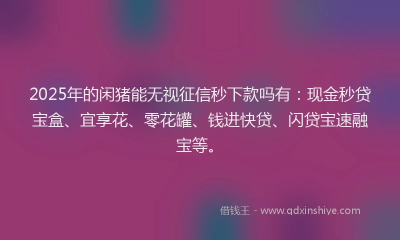 2025年的闲猪能无视征信秒下款吗有：现金秒贷宝盒、宜享花、零花罐、钱进快贷、闪贷宝速融宝等。