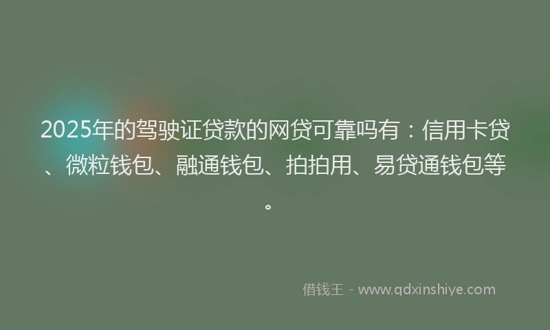 2025年的驾驶证贷款的网贷可靠吗有：信用卡贷、微粒钱包、融通钱包、拍拍用、易贷通钱包等。