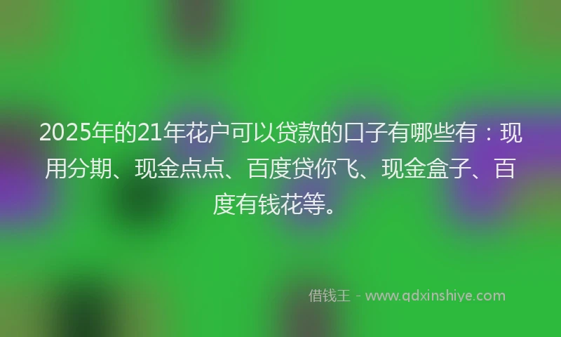 2025年的21年花户可以贷款的口子有哪些有：现用分期、现金点点、百度贷你飞、现金盒子、百度有钱花等。