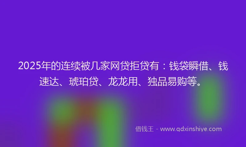 2025年的连续被几家网贷拒贷有：钱袋瞬借、钱速达、琥珀贷、龙龙用、独品易购等。