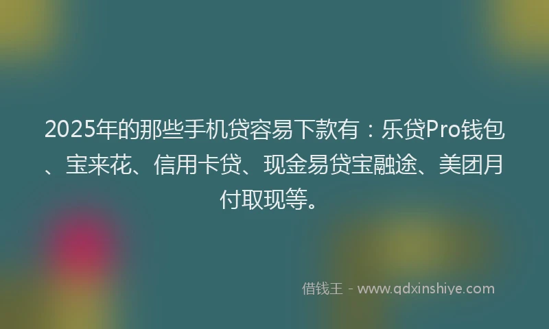 2025年的那些手机贷容易下款有：乐贷Pro钱包、宝来花、信用卡贷、现金易贷宝融途、美团月付取现等。