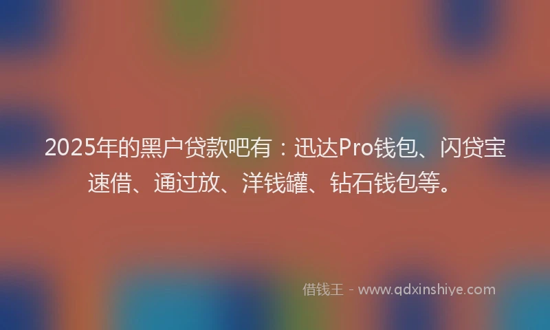 2025年的黑户贷款吧有：迅达Pro钱包、闪贷宝速借、通过放、洋钱罐、钻石钱包等。