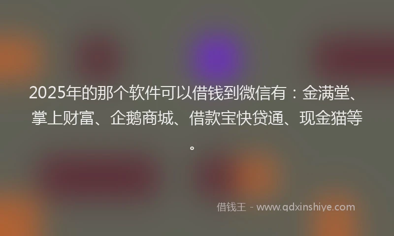 2025年的那个软件可以借钱到微信有：金满堂、掌上财富、企鹅商城、借款宝快贷通、现金猫等。