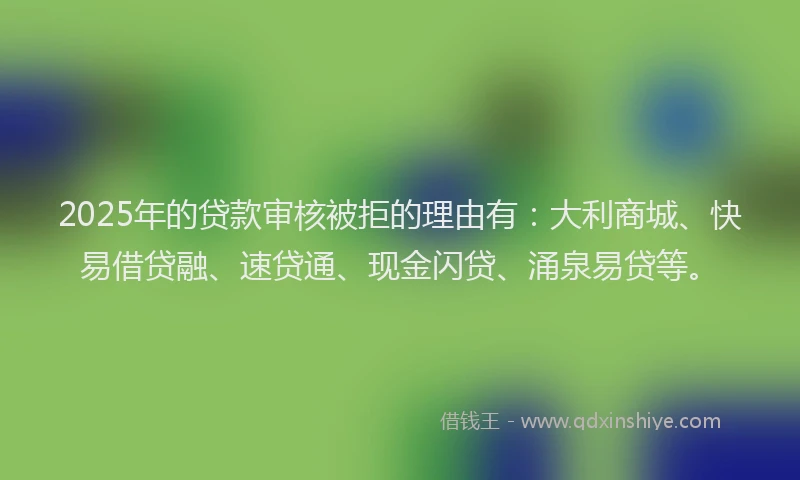 2025年的贷款审核被拒的理由有：大利商城、快易借贷融、速贷通、现金闪贷、涌泉易贷等。