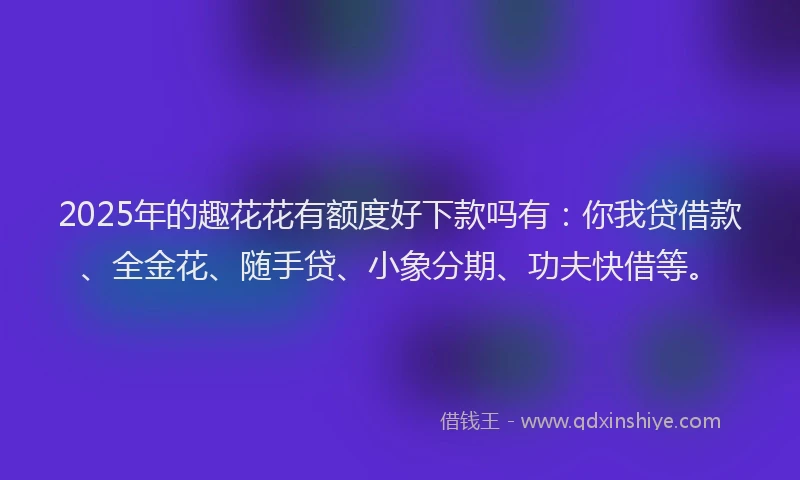 2025年的趣花花有额度好下款吗有：你我贷借款、全金花、随手贷、小象分期、功夫快借等。