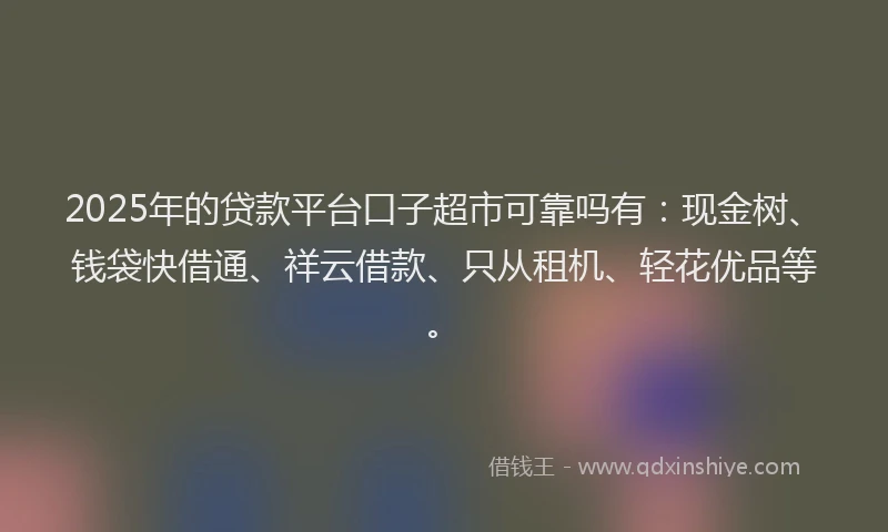 2025年的贷款平台口子超市可靠吗有：现金树、钱袋快借通、祥云借款、只从租机、轻花优品等。